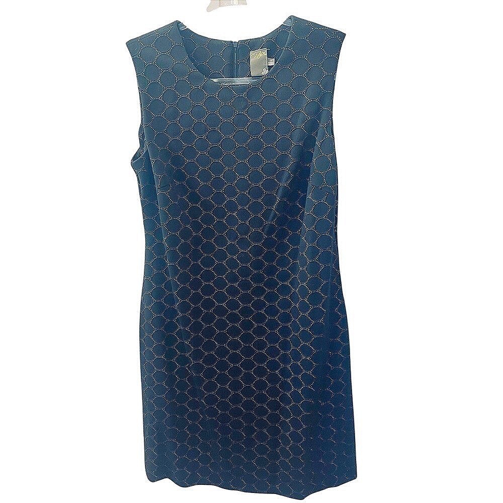 Taylor Black Geometric Circle Stitch Sleeveless Shift Dress Size 14 Office LBD‎